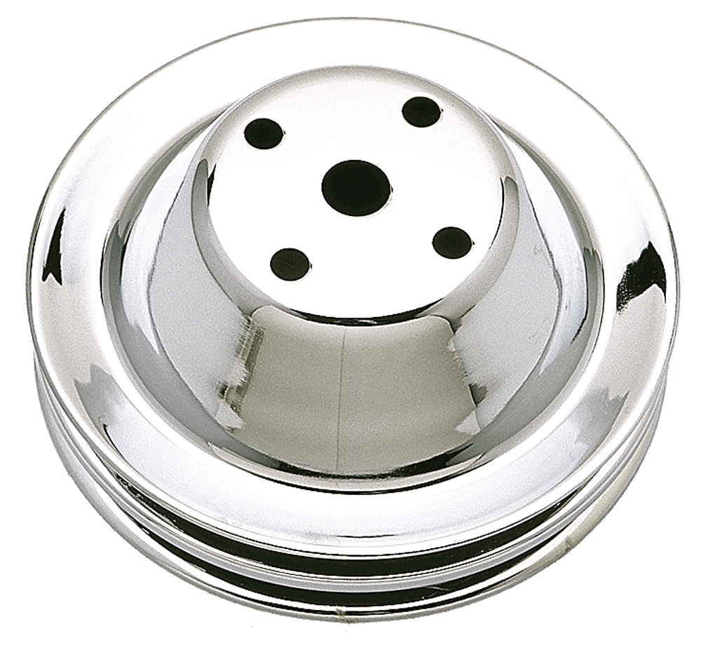 Trans-Dapt Performance 9605 - WATER PUMP PULLEY; 2 GROOVE; 1969-1985 CHEVROLET 283-350; LONG WATER PUMP- CHROME