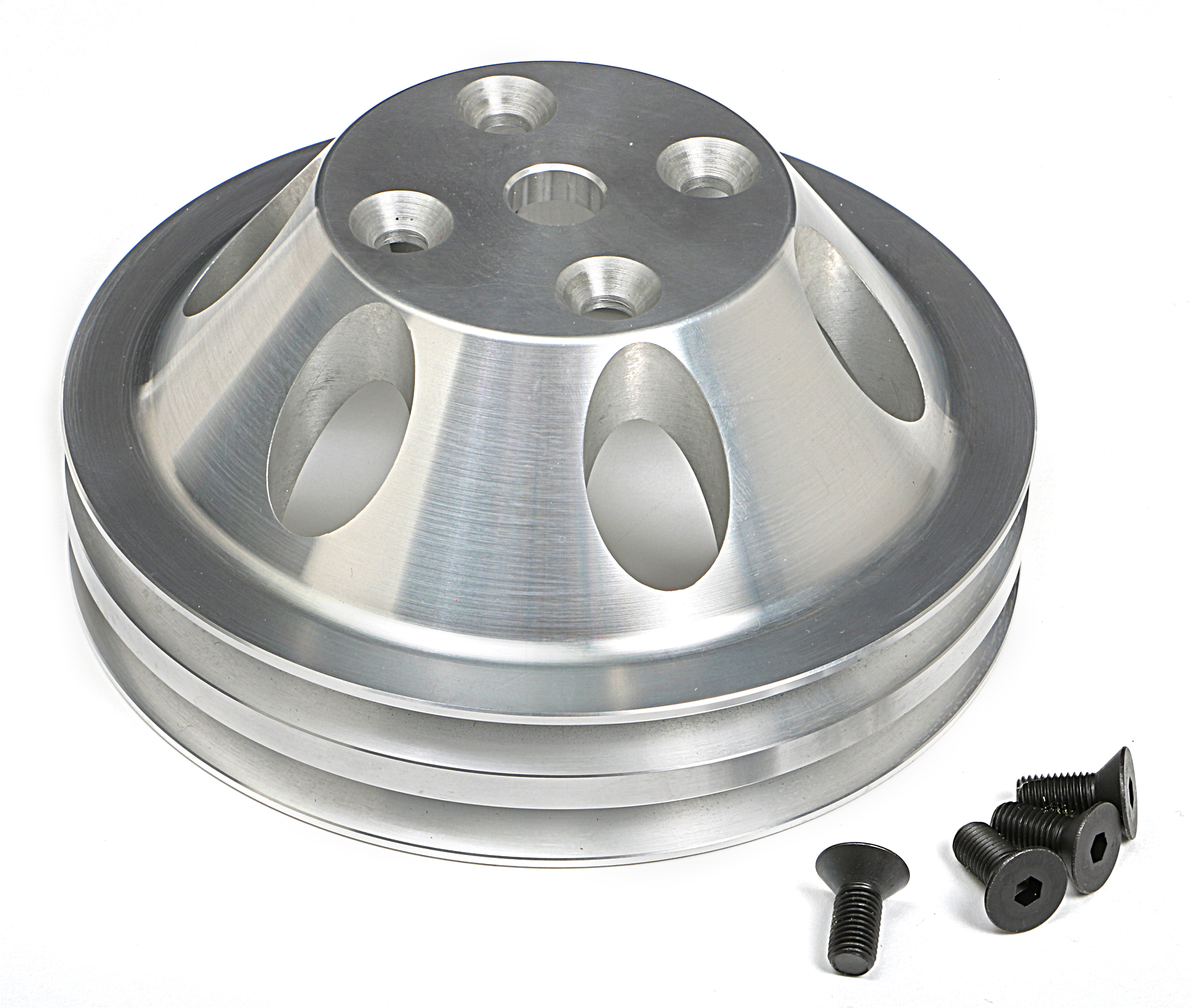 Trans-Dapt Performance 9483 - WATER PUMP PULLEY; 2 GROOVE; 1969-1985 CHEVROLET 283-350; LONG WATER PUMP- MACHINED ALUMINUM