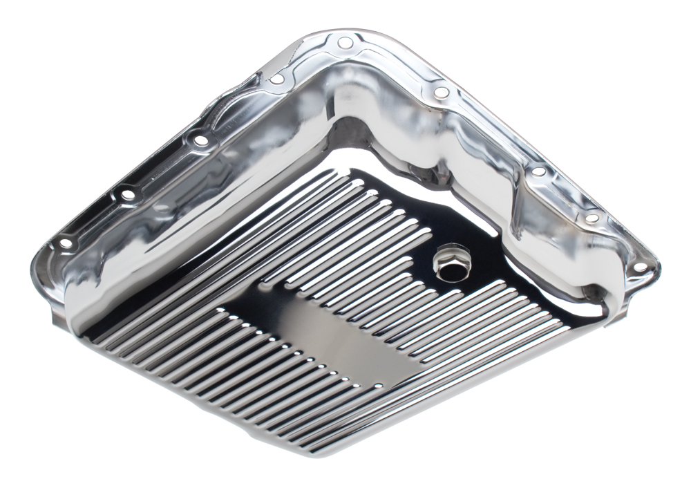 Trans-Dapt Performance 9740 - 700R4/4L60E- CHROME TRANSMISSION PAN; STOCK CAPACITY; STOCK DEPTH; FINNED BOTTOM
