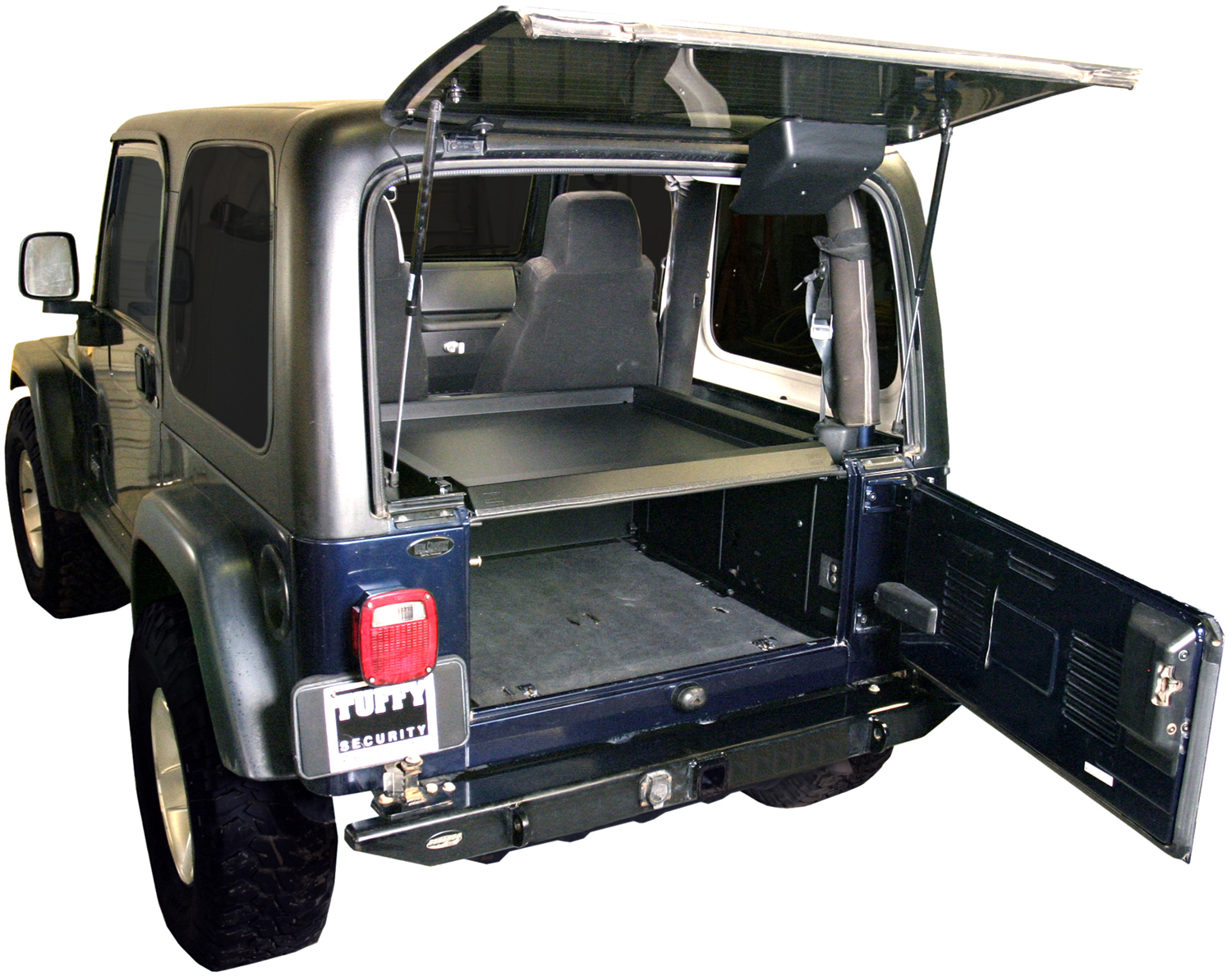 Tuffy Security 240-01 - Deluxe Cargo Enclosure - 87-95 Wrangler YJ / 97-06 Wrangler TJ Rear Seats Must Be Removed Black  Security Products