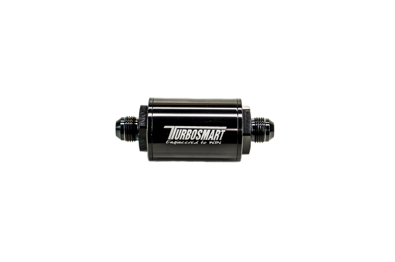 Turbosmart TS-0402-1130 - FPR Billet Inline Fuel Filter 1.75in OD 3.825in Length AN-6 Male Inlet - Black