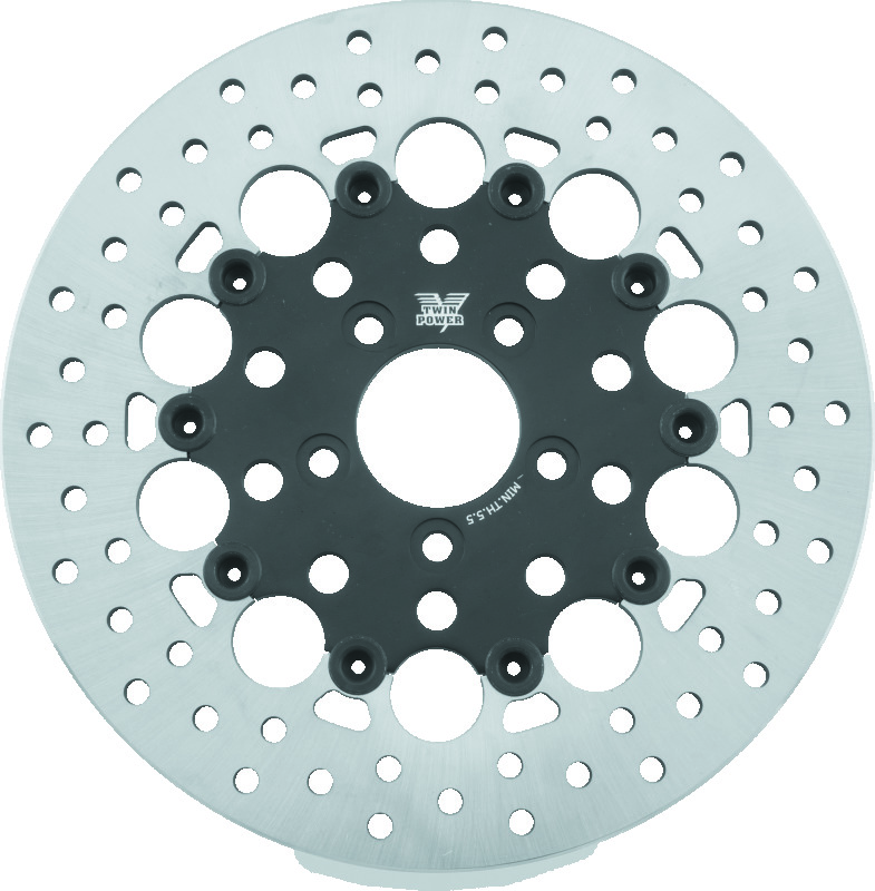 TwinPower 666827 - Twin Power 08-Up FLH FLT Rear 11.8 Floating Rotor W/Holes Black