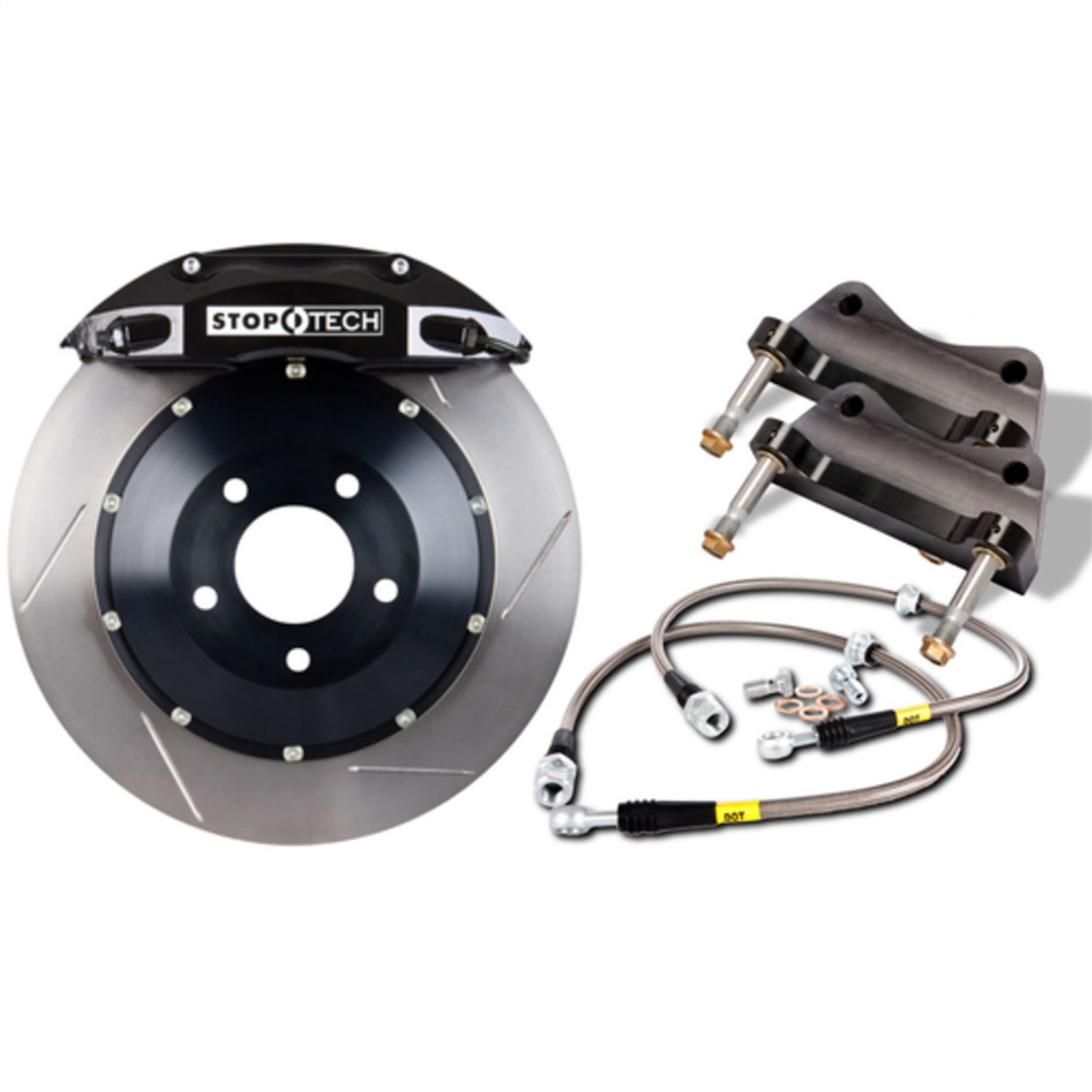 StopTech 83.647.4600.51 - 90-96 300zx Front BBK w/ Black ST-40 Calipers Slotted 332x32 Rotors Pads and SS Lines