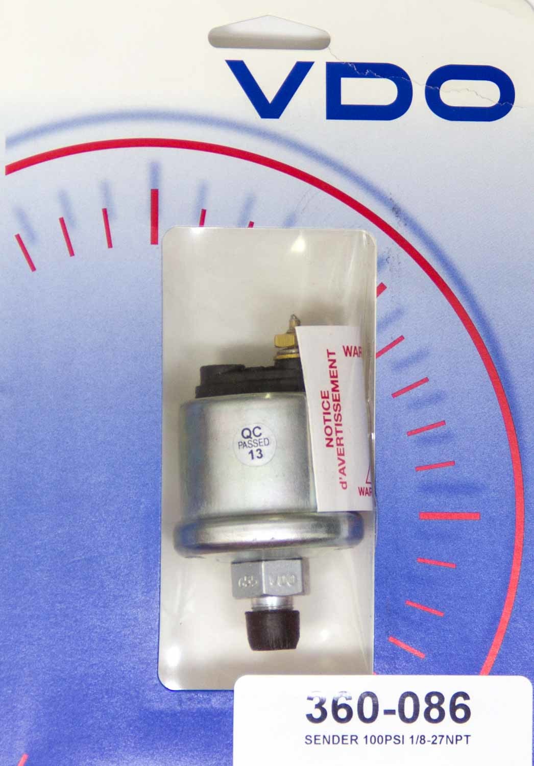 VDO 360-086 - Pressure Sending Unit - 1/8 in NPT Male - 100 psi - Each