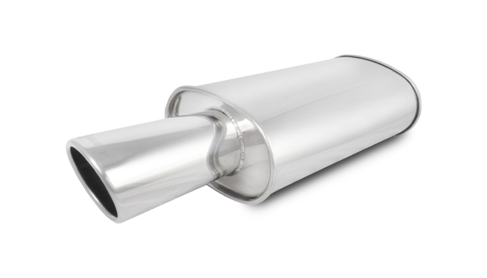Vibrant 1042 - StreetPower Turbo Oval Muffler with 4in Round Tip Angle Cut Rolled Edge - 3in inlet I.D