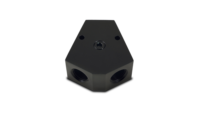 Vibrant 10822 - Billet Aluminum Y-Block Fitting with 1/8in NPT Port - 1/2in NPT x 1/2in NPT x 1/2in NPT Vibrant 10822 - Billet Aluminum Y-Block Fitting with 1/8in NPT Port - 1/2in NPT x 1/2in NPT x 1/2in NPT