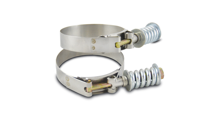 Vibrant 27840 - SS T-Bolt Clamps Pack of 2 Size Range: 4.28in to 4.58in OD For use w/ 4in ID Coupling Vibrant 27840 - SS T-Bolt Clamps Pack of 2 Size Range: 4.28in to 4.58in OD For use w/ 4in ID Coupling