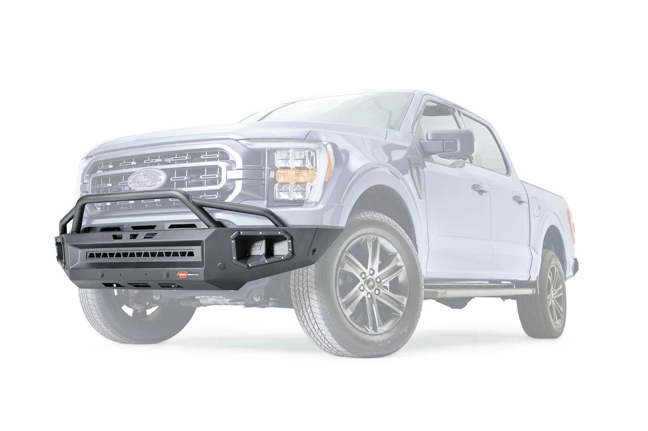Warn 107660 - Direct-Fit; Mounting Hardware Included; With Baja Style Grill Guard; With Light Cutout; Textured Black Steel