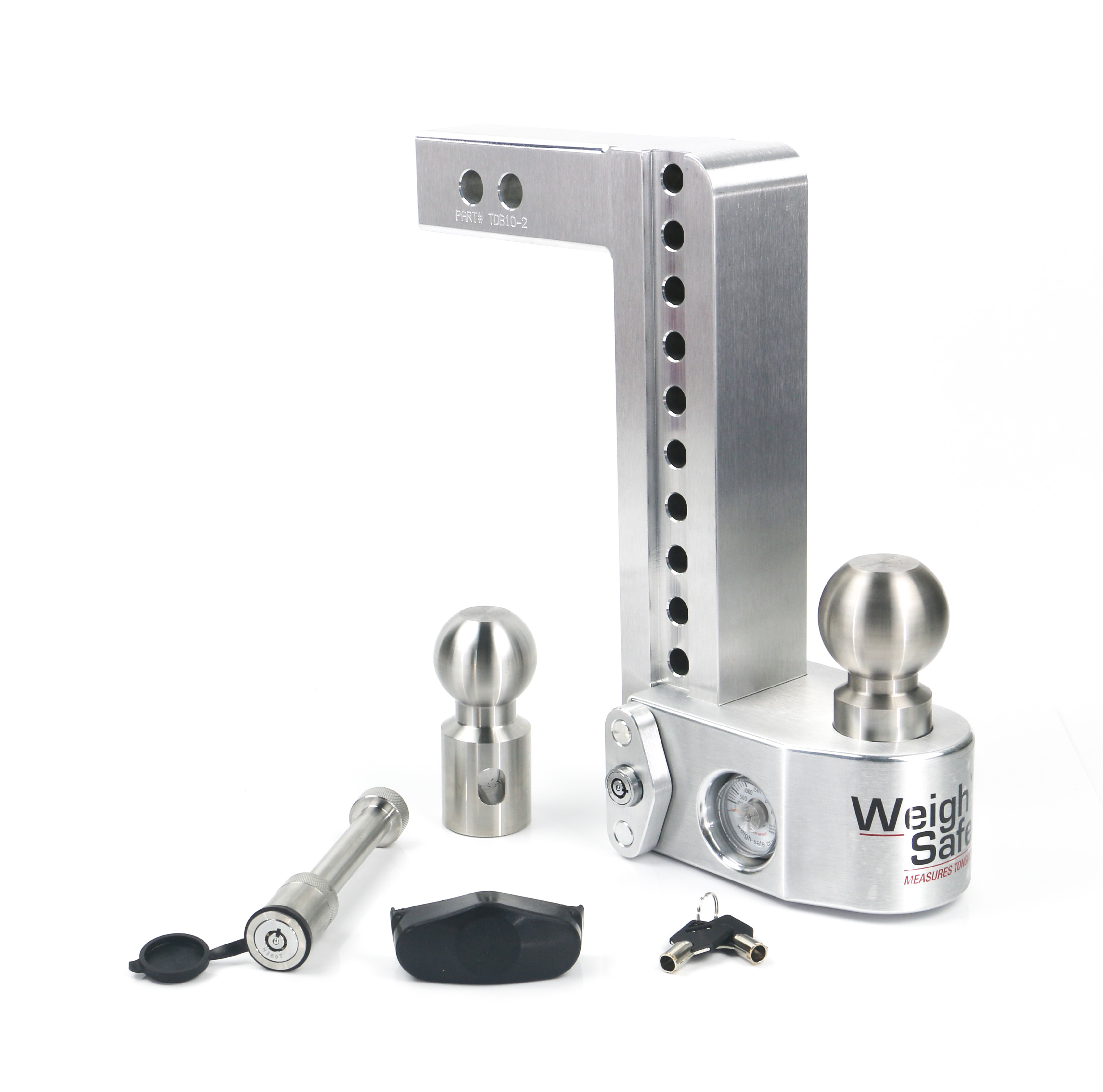 Weigh Safe WS10-2-KA - 10in Drop Hitch w/Built-in Scale & 2in Shank (10K/12.5K GTWR) w/WS05 - Aluminum