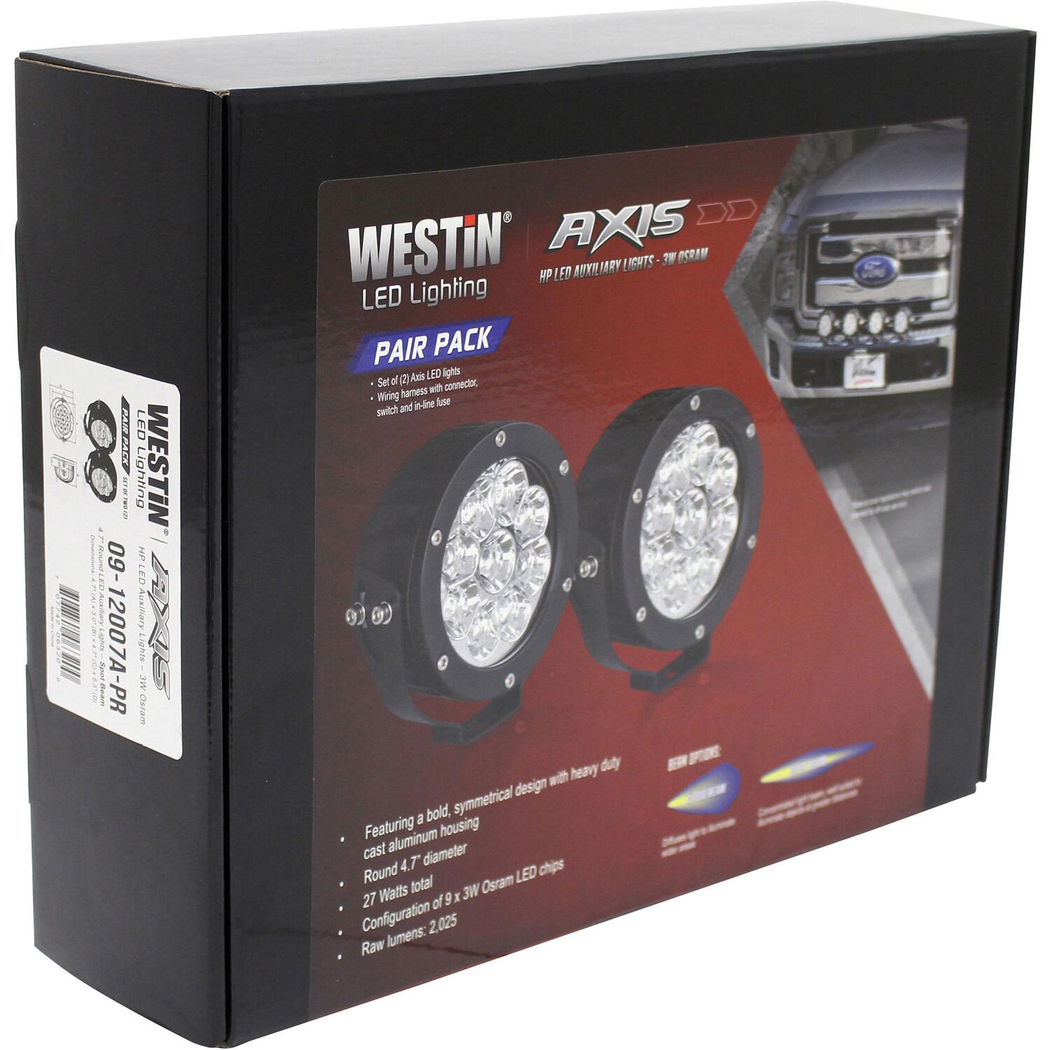 Westin 09-12007A-PR - Axis LED Auxiliary Light 4.75 inch Round Spot w/3W Osram (Set of 2) - Black Westin 09-12007A-PR - Axis LED Auxiliary Light 4.75 inch Round Spot w/3W Osram (Set of 2) - Black