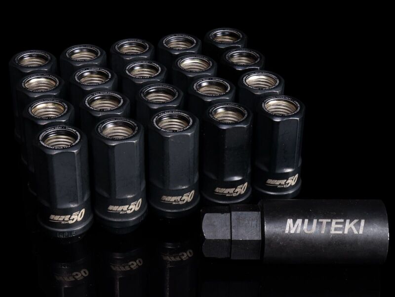 Wheel Mate HR5007BB - Muteki HR50 Open End Lug Nuts - Black w/ Black Ring 14x1.50