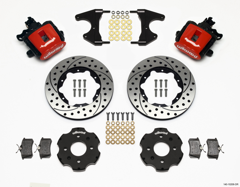 Wilwood 140-10208-DR - Combination Parking Brake Rear Kit 11.00in Drilled Red Civic / Integra Drum 2.46 Hub Offset