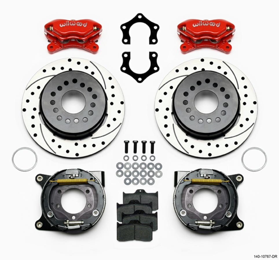 Wilwood 140-10767-DR - Forged Dynalite P/S Park Brake Kit Drilled Red Mopar/Dana 2.50in Off w/Snap Ring Brng