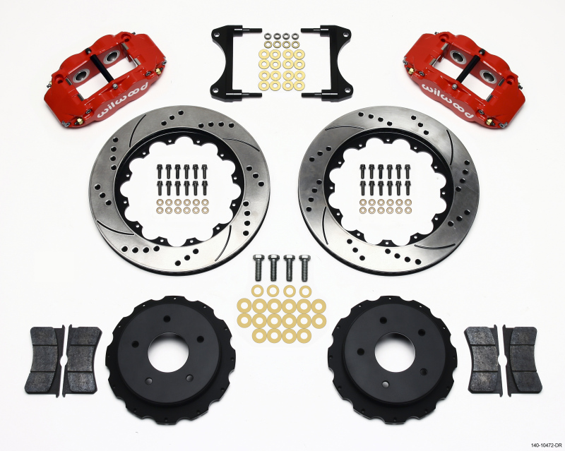 Wilwood 140-10472-DR - Narrow Superlite 4R Rear Kit 14.00in Drill Red 65-82 Corvette C2/C3