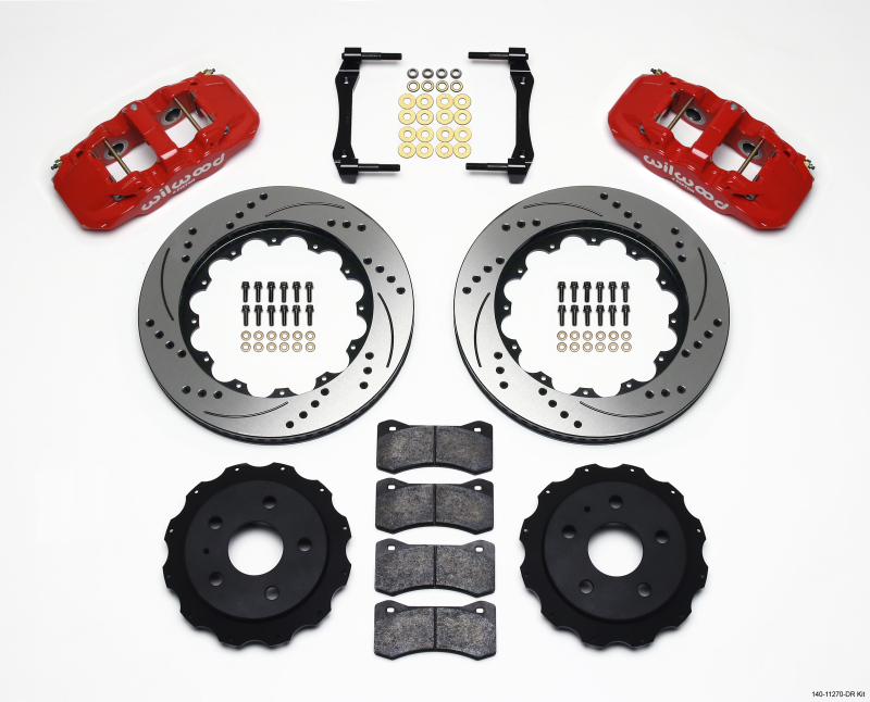Wilwood 140-11270-DR - AERO4 Rear Kit 14.25in Drilled Red 2010-2015 Camaro