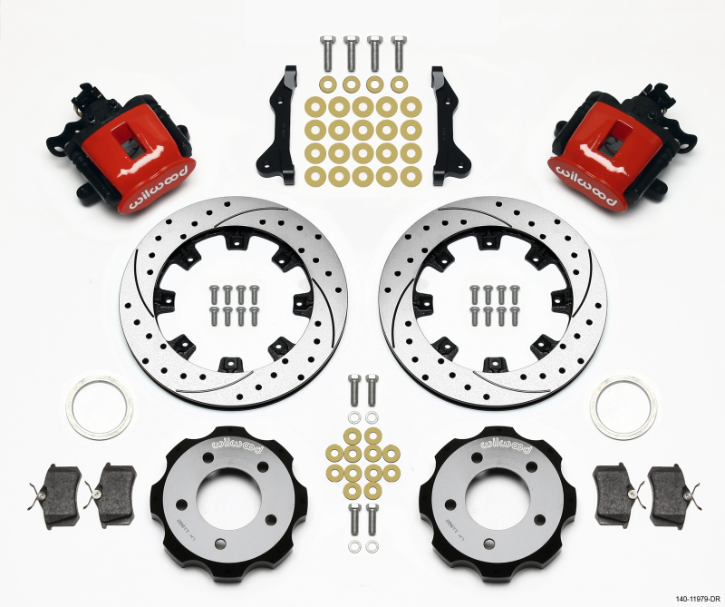 Wilwood 140-11979-DR - Combination Parking Brake Rear Kit 12.19in Drilled Red 2006-Up Civic / CRZ