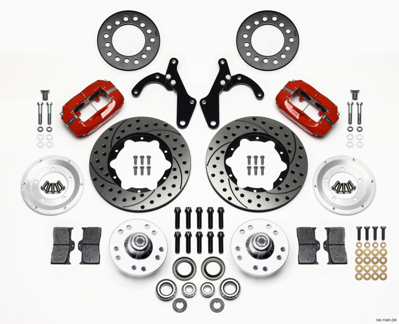 Wilwood 140-11491-DR - Forged Dynalite Front Kit 11.00in Drill-Red 55-57 Chevy Wilwood 140-11491-DR - Forged Dynalite Front Kit 11.00in Drill-Red 55-57 Chevy