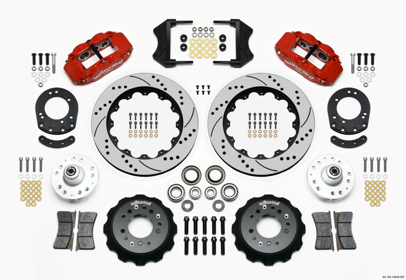 Wilwood 140-12638-DR - Narrow Superlite 6R Front Hub Kit 14.00in Drill Red 1965-1969 Mustang Drum Spindle
