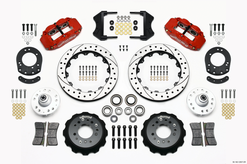 Wilwood 140-12637-DR - Narrow Superlite 6R Front Hub Kit 12.88in Drill Red 1965-1969 Mustang Drum Spindle Wilwood 140-12637-DR - Narrow Superlite 6R Front Hub Kit 12.88in Drill Red 1965-1969 Mustang Drum Spindle