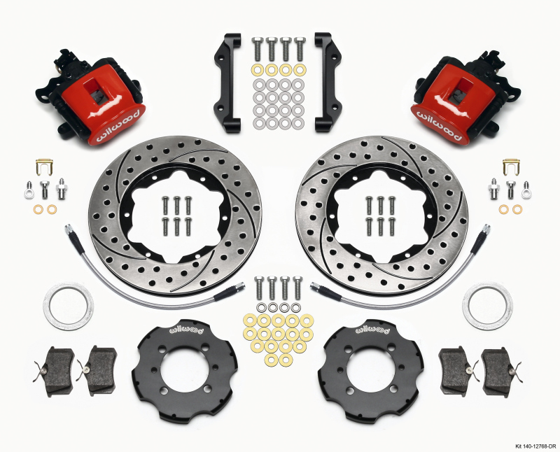 Wilwood 140-12768-DR - Combination Parking Brake Rear Kit 11.00in Drilled Red 2012 Fiat 500 w/ Lines