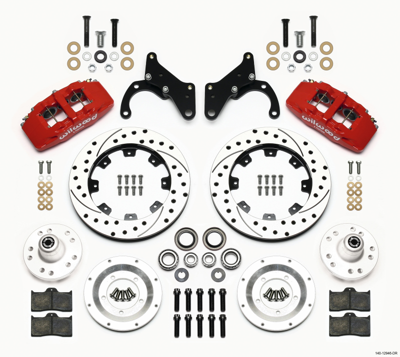 Wilwood 140-12946-DR - Dynapro 6 Front Hub Kit 12.19in Drilled Red 69-70 Impala Drum/Disc 69-82 Vette