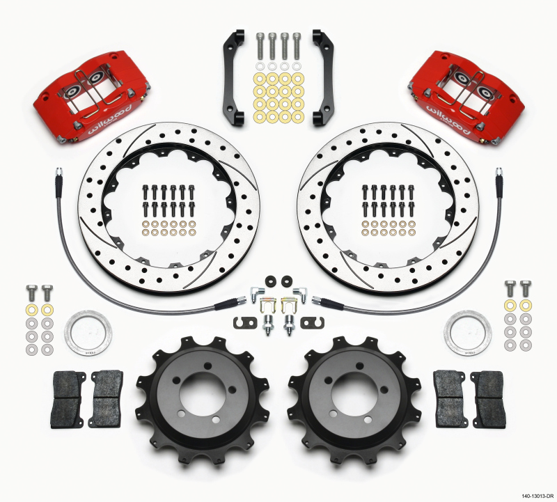 Wilwood 140-13013-DR - Dynapro Radial Rear Kit 12.88in Drilled Red 2006-2007 Subaru WRX w/Lines