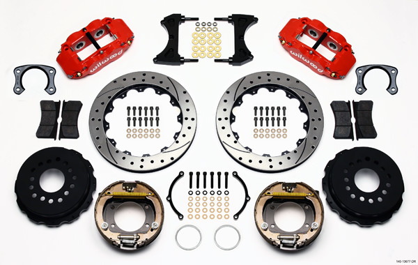 Wilwood 140-13677-DR - Narrow Superlite 4R Rear P-Brk Kit 12.88in Drill Red Big Ford New Style