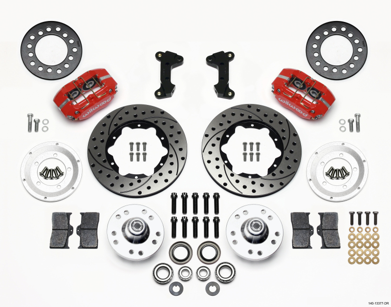 Wilwood 140-13377-DR - Dynapro Dust-Boot Front Kit 11.00in Drilled-Red 74-80 Pinto/Mustang II Disc Spindle only