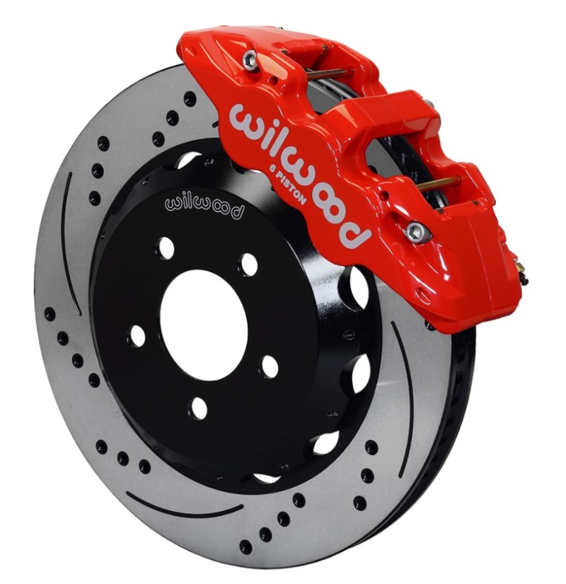Wilwood 140-14288-DR - AERO6 Front Hat Kit 14.00 Drilled Red 2016-Up Camaro w/Lines