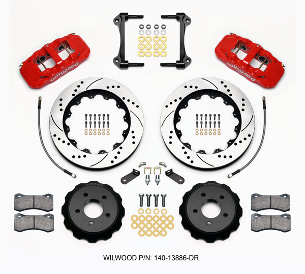 Wilwood 140-13886-DR - AERO6 Front Hat Kit 14.00 Drilled Red 2015-Up Mustang w/Lines