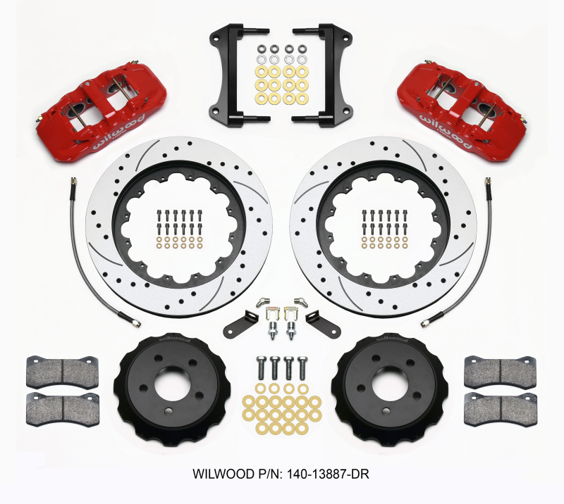 Wilwood 140-13887-DR - AERO6 Front Hat Kit 15.00 Drilled Red 2015-Up Mustang w/Lines