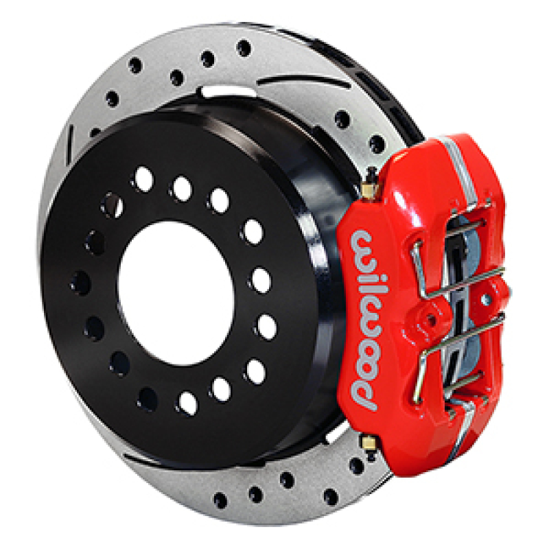 Wilwood 140-14400-DR - Dynapro 12 Bolt Low-Pro Rear Kit w/ E-Brake 11in Drilled & slotted / 2.75-2.81in off - Red Wilwood 140-14400-DR - Dynapro 12 Bolt Low-Pro Rear Kit w/ E-Brake 11in Drilled & slotted / 2.75-2.81in off - Red