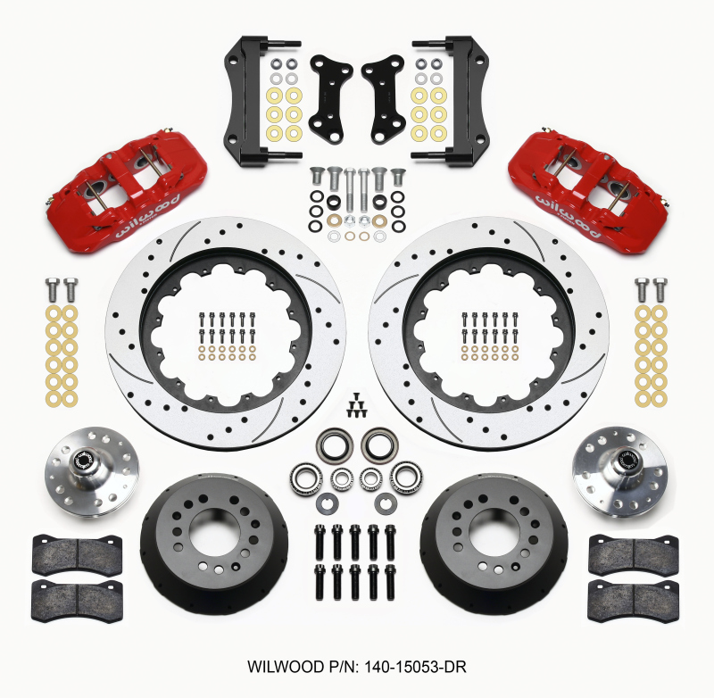 Wilwood 140-15053-DR - AERO6 Front Hub Kit 15.00 Drilled Red 67-69 Camaro 64-72 Nova Chevelle