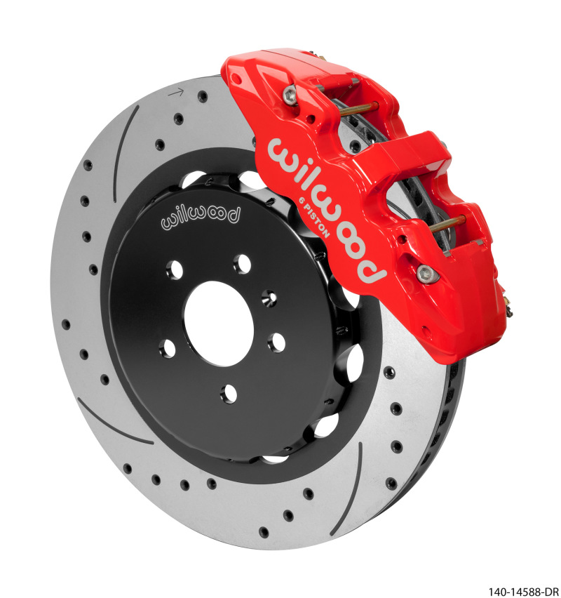 Wilwood 140-14588-DR - AERO6 Front Kit 15.00in BBK - 08-12 Audi A4/A5/S5 - Drilled & Slotted Rotor - Red