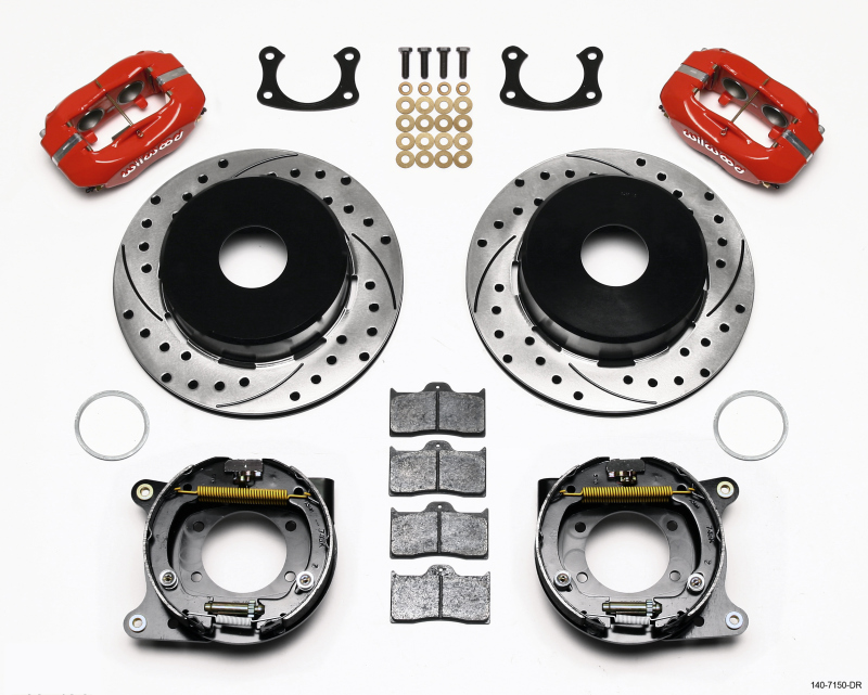 Wilwood 140-7150-DR - Forged Dynalite P/S Park Brake Kit Drilled Red Big Ford New 2.50in Offset Currie Blank