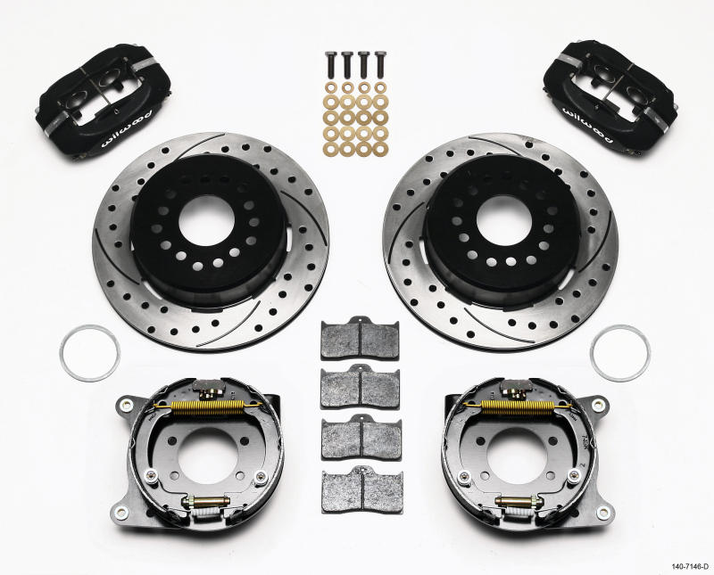 Wilwood 140-7146-D - Forged Dynalite P/S Park Brake Kit Drilled Ford 8.8 w/2.5in Offset-5 Lug