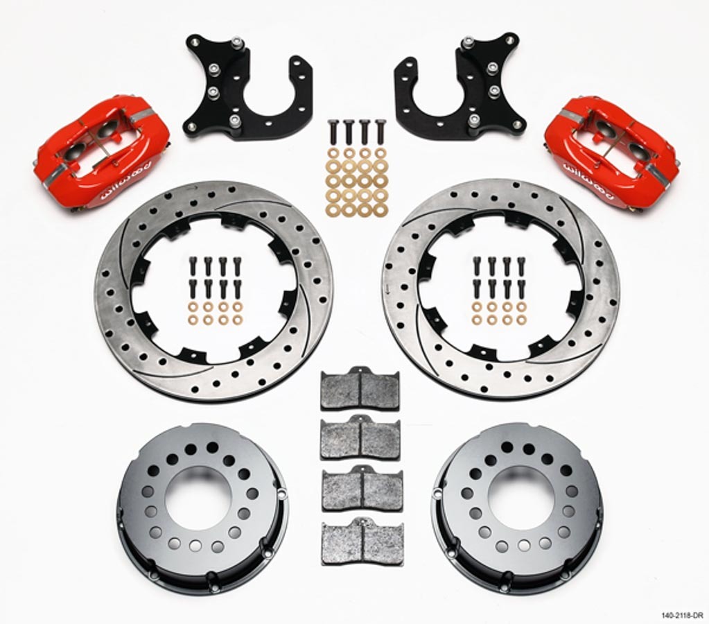 Wilwood 140-2118-DR - Forged Dynalite P/S Rear Kit Drilled Red New Big Ford 2.50in Offset