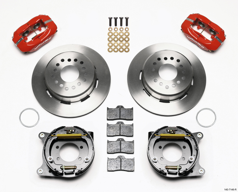 Wilwood 140-7146-R - Forged Dynalite P/S Park Brake Kit Red Ford 8.8 w/2.5in Offset-5 Lug