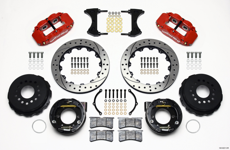 Wilwood 140-9221-DR - Narrow Superlite 4R Rear P-Brk Kit 12.88in Drill Red 2005-2014 Mustang Wilwood 140-9221-DR - Narrow Superlite 4R Rear P-Brk Kit 12.88in Drill Red 2005-2014 Mustang