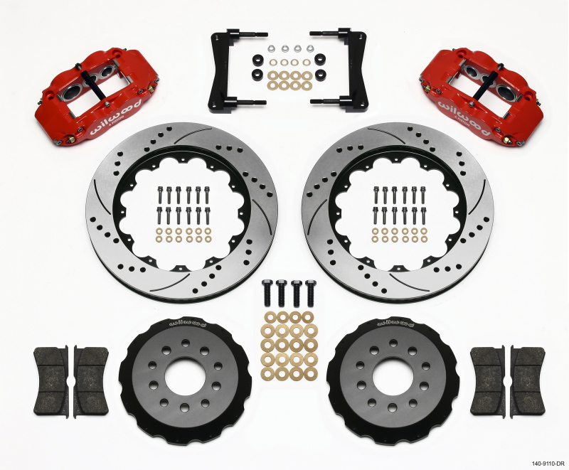 Wilwood 140-9110-DR - Narrow Superlite 6R Front Hat Kit 14.00in Drill Red 2005-2014 Mustang