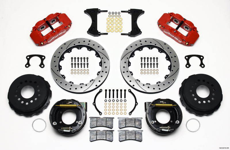 Wilwood 140-9216-DR - Narrow Superlite 4R Rear P-Brk Kit 12.88in Drilled Red Small Ford 2.66in Offset Wilwood 140-9216-DR - Narrow Superlite 4R Rear P-Brk Kit 12.88in Drilled Red Small Ford 2.66in Offset