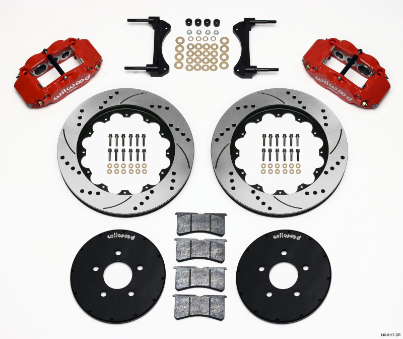Wilwood 140-9117-DR - Narrow Superlite 6R Front Hat Kit 14.00in Drill Red 1994-2004 Mustang