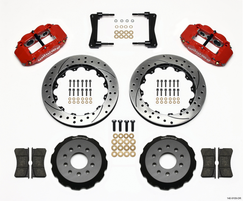 Wilwood 140-9109-DR - Narrow Superlite 6R Front Hat Kit 13.06in Drill Red 2005-2014 Mustang