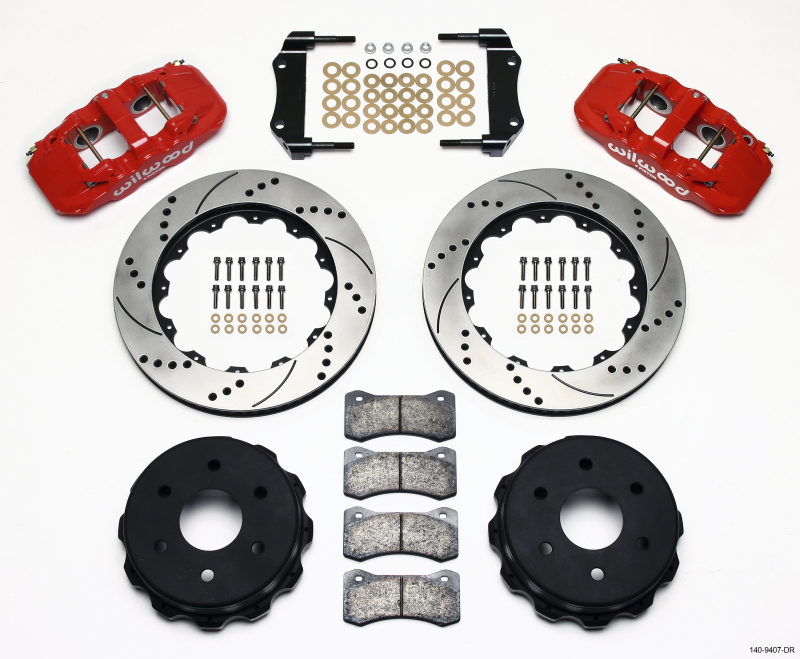 Wilwood 140-9407-DR - AERO4 RearTruck Kit 14.25in Drill Red 1999-2010 GM 1500-SUV 1 Piston OE Caliper Wilwood 140-9407-DR - AERO4 RearTruck Kit 14.25in Drill Red 1999-2010 GM 1500-SUV 1 Piston OE Caliper