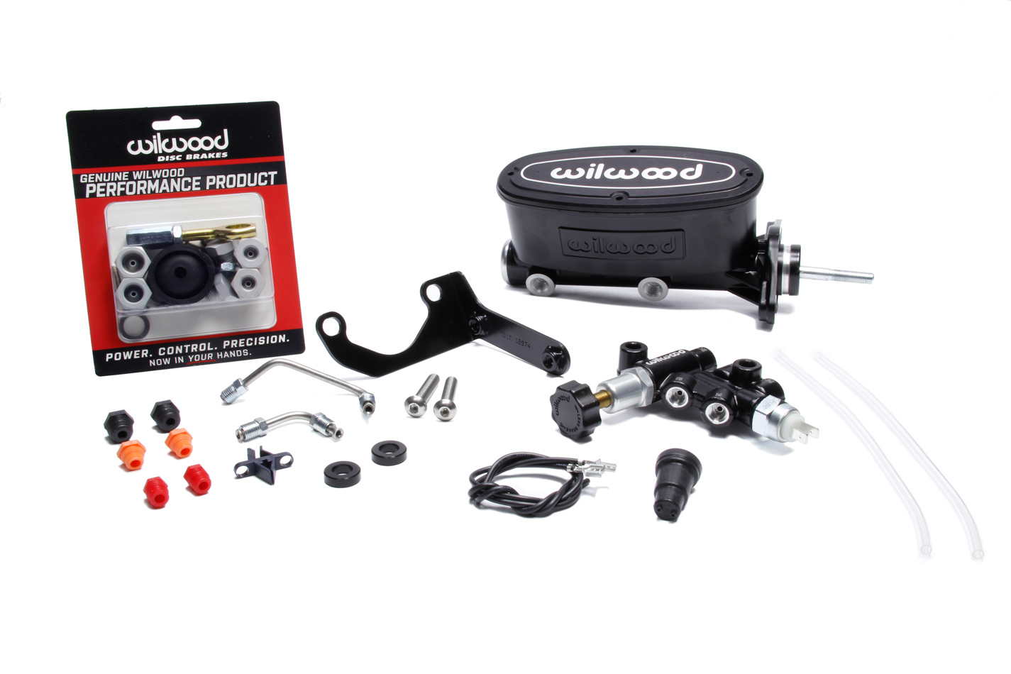 Wilwood 261-14158-BK - HV Tandem M/C Kit w L/H Bracket & Prop Valve - 15/16in Bore Black-W/Push. - Early Mustang