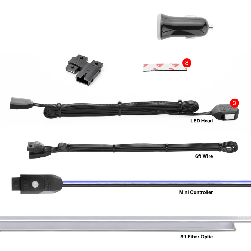 XKGLOW XK-FO-STA - XK Glow Fiber Optic Roll 3pc LED Head XKchrome App Controlled Fiber Optic LED Accent Light Kit 6ft