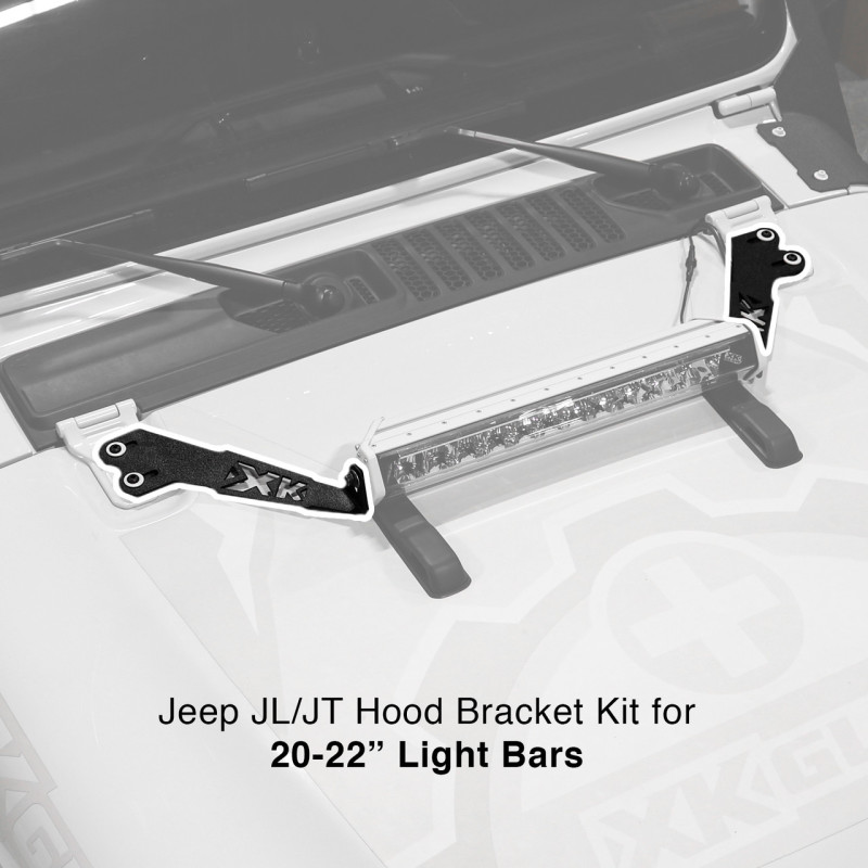 XKGLOW XK-BRC-JK-H - XK Glow Jeep JK Hood 20In Light Bar Bracket Kit