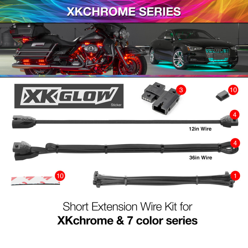 XKGLOW XK-4P-WIRE-KIT-MOTO - XK Glow Extension Wire Kit for XKchrome & 7 Color Series for Motorcycle