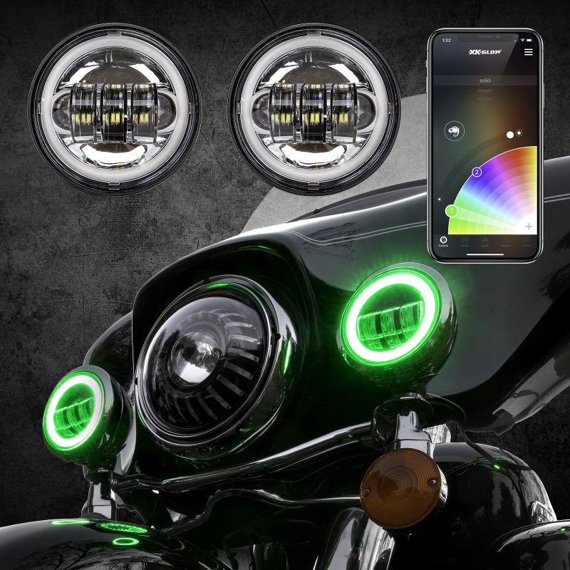 XKGLOW XK042011-W - XK Glow 4.5In Chrome RGB LED Harley Running Light XKchrome Bluetooth App Controlled Kit