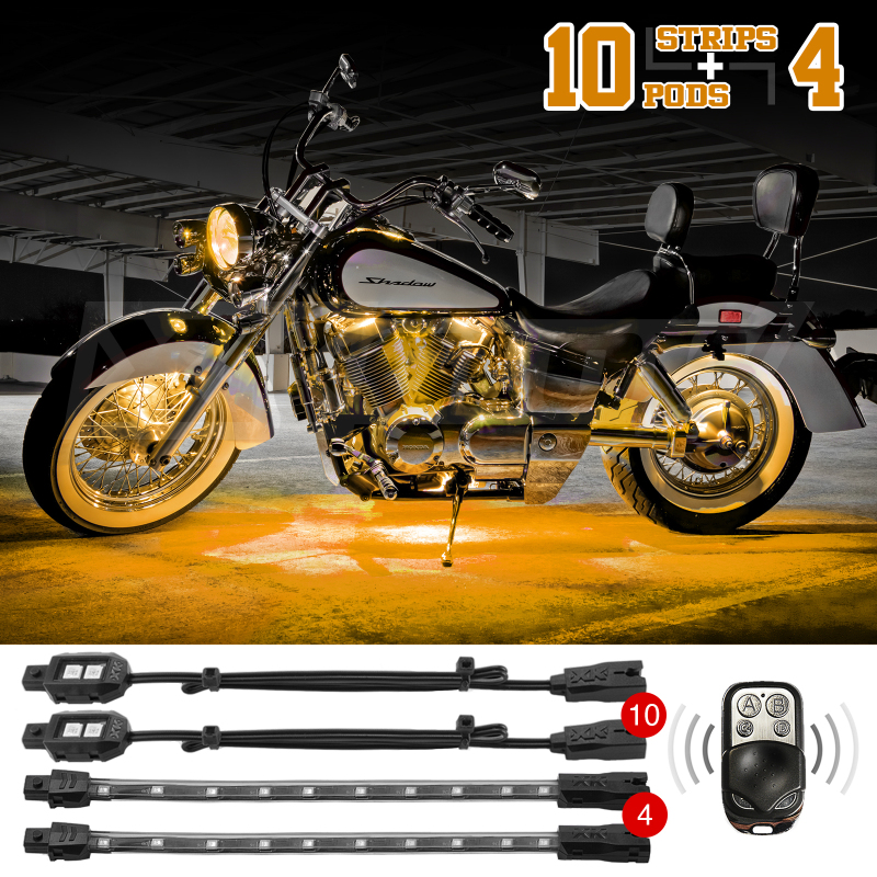 XKGLOW XK034002-A - XK Glow Strips Single Color LED Accent Light Motorcycle Kit Amber - 10xPod + 4x8In XKGLOW XK034002-A - XK Glow Strips Single Color LED Accent Light Motorcycle Kit Amber - 10xPod + 4x8In